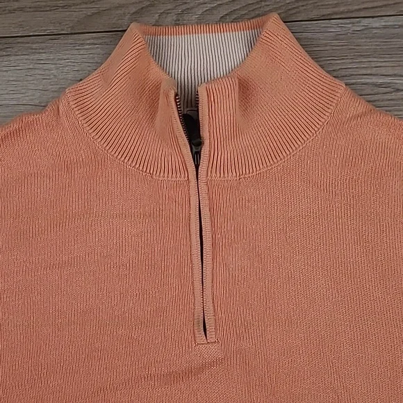 MAUS & HOFFMAN Pastel Orange Peach Pima Cotton‎ Mens M Half Zip Pullover Sweater